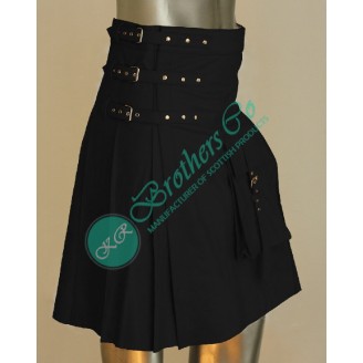 Latest Design Black Fancy Flutt leather kilt